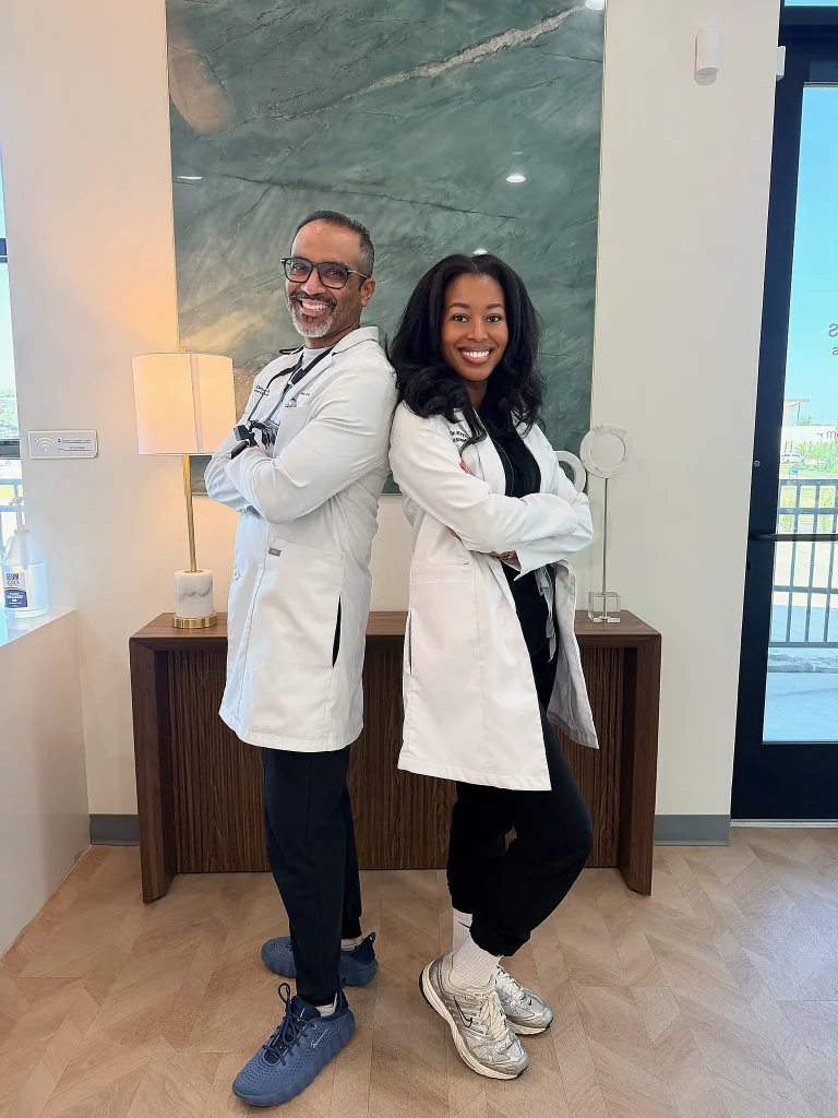 Dr. Krysten Barnes and Dr. Nirav Patel at the Irving office
