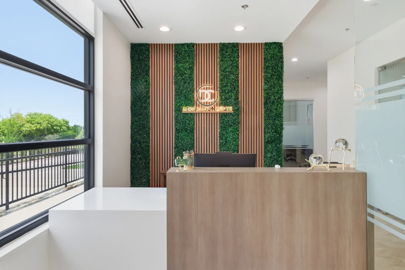 Reception and living wall at Dental Concepts, Irving